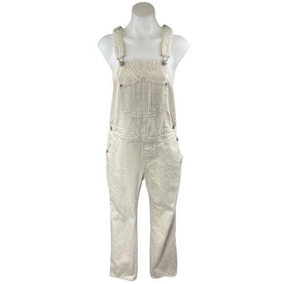 Old Navy Womens Cream Sleeveless Pocket Straight Leg Overall Jumpsuit Size 4 - Picture 1 of 5